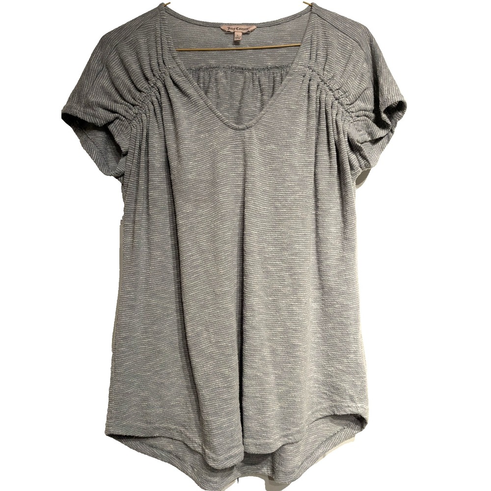 Juicy Couture Shirt Womens Large Gray Short Sleeve Ruched Blouse Top Casual